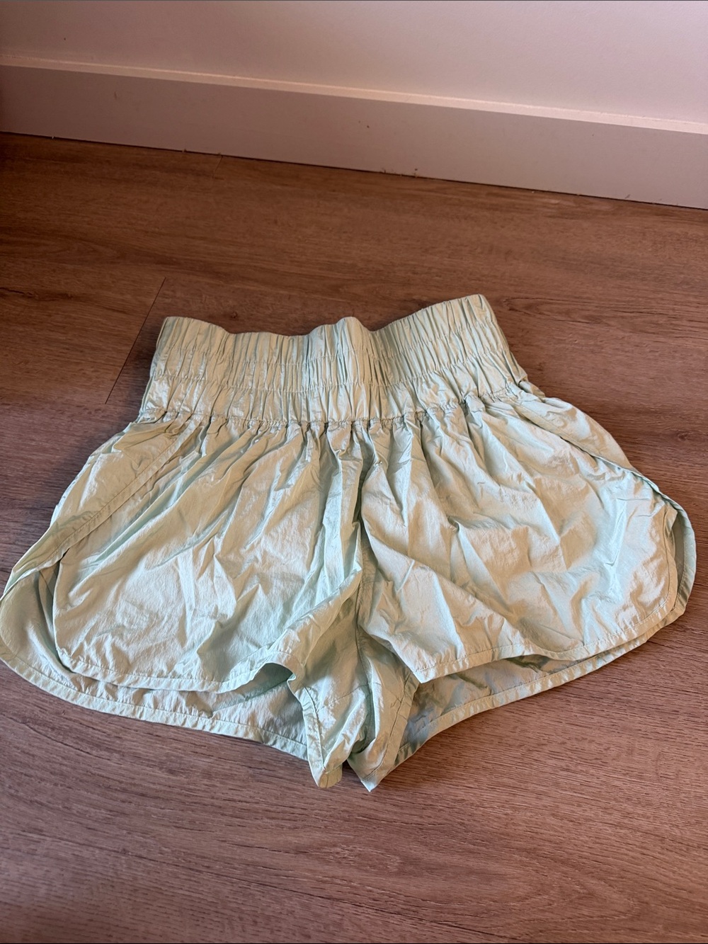 Free People Mint High-Waist Smocked Athletic Shorts
